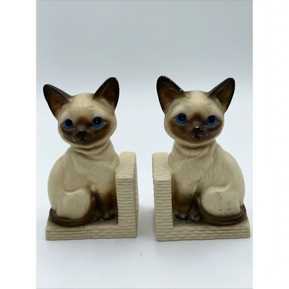 Vintage Cats Kittens Bookends Sand Filled Mid Century Calico Collectible